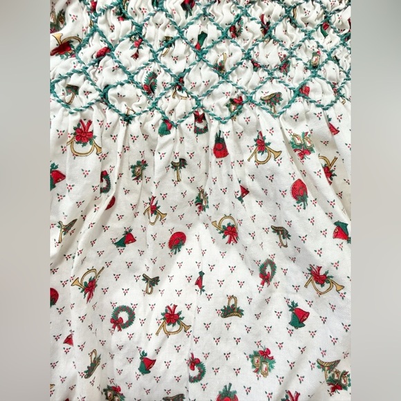 VTG Smocked Toddler Christmas Long Sleeve Dress - Picture 2 of 4